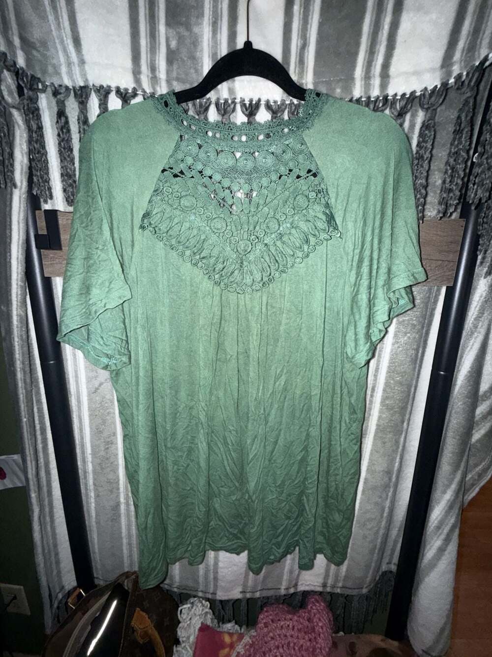 Green Crochet Yoke Tunic Size L